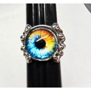 New Dragon Claw Rainbow Eye Ball Eyeball Ring Sz 9 Silver Tone Gothic Mens Women